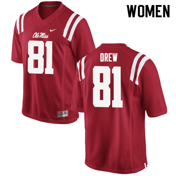 Ryan Drew Ole Miss Rebels NCAA Women's Red #81 Stitched Limited College Football Jersey REK4158AB
